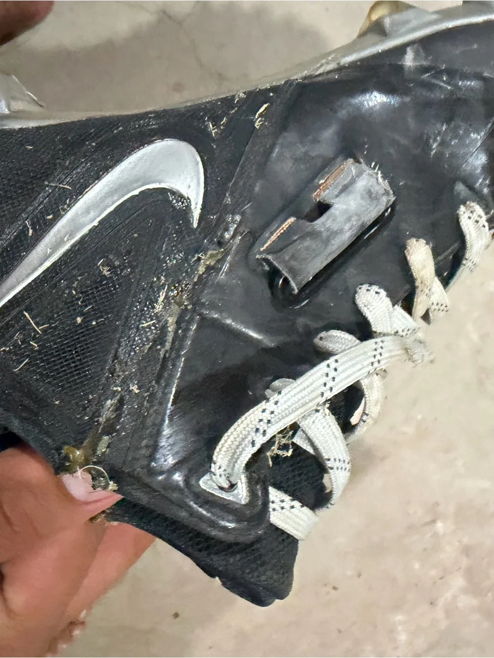 Kids Black Athletic Cleats with White Laces